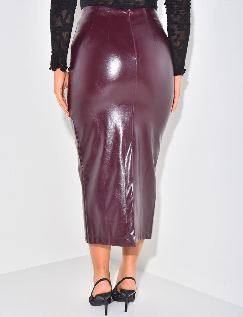 Jupe longue taille haute en similicuir vernis