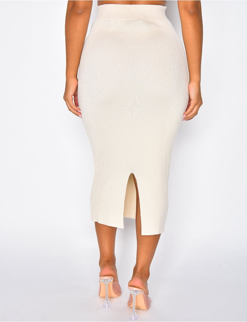 Jupe longue en laine taille haute