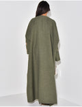 Kimono effet lin à motifs lune brodés sur les manches