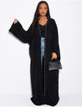 Kimono long en voile à bordures ornées de perles et de strass