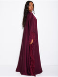 Kimono fluide en satin à bordures en dentelle