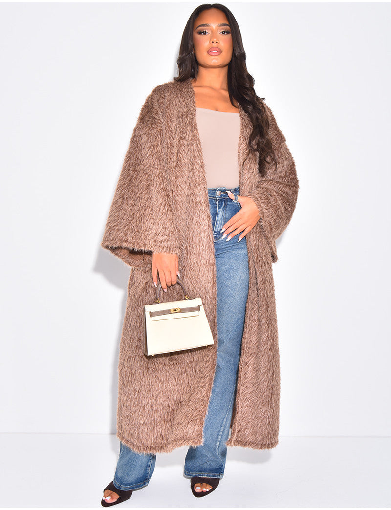 Kimono long effet fausse fourrure