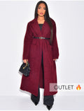 Manteau long en laine bouillie à ceinture à la taille