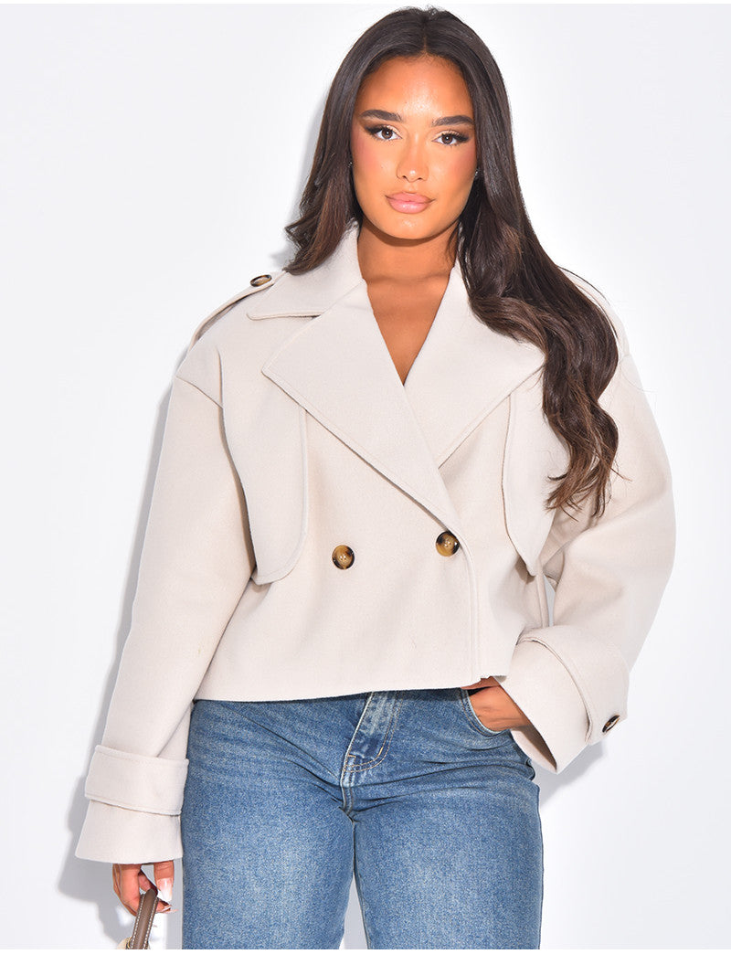 Trench court en feutrine boutonné
