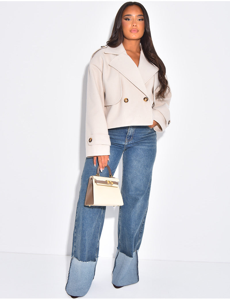 Trench court en feutrine boutonné