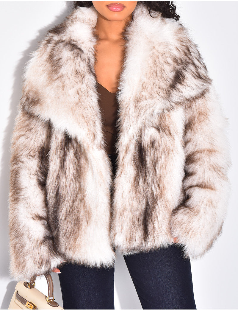 Veste courte en fausse fourrure à col rabattu