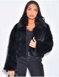 Veste courte en fausse fourrure zipée