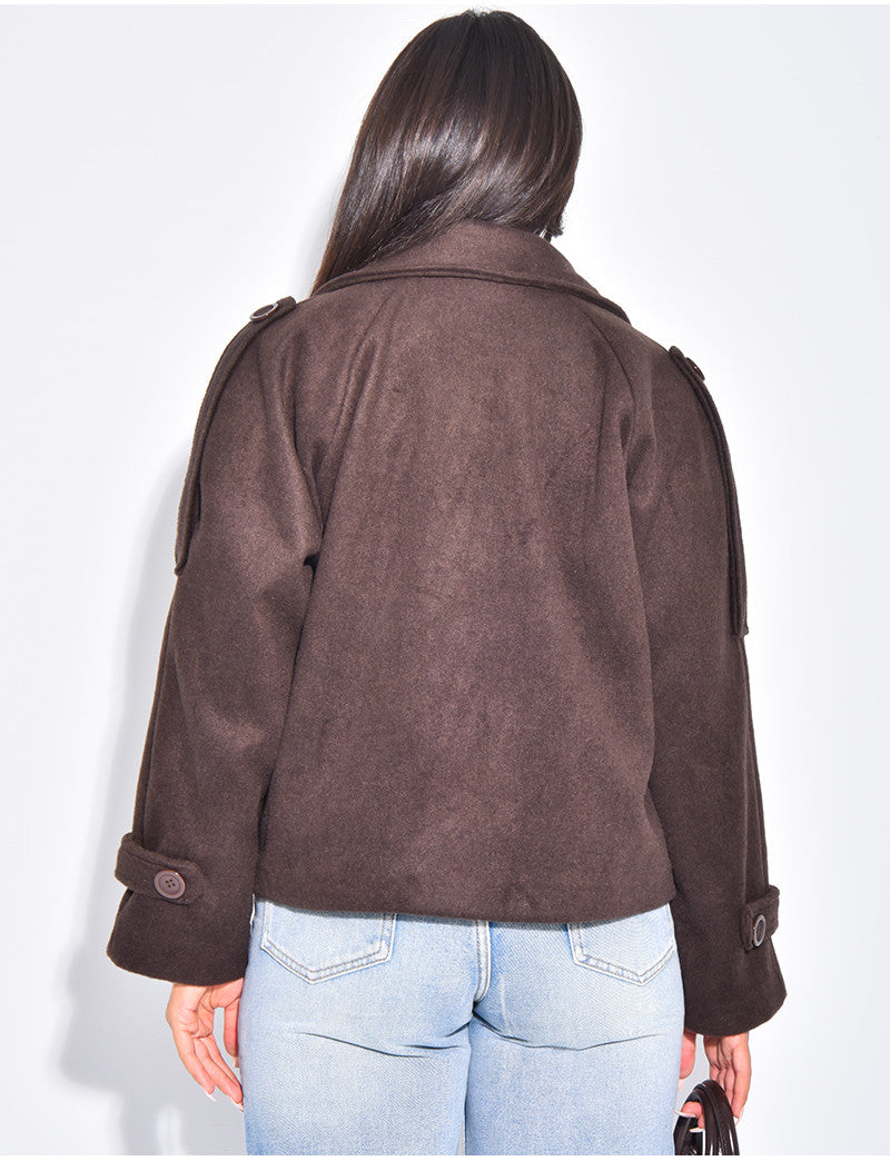 Trench court en feutrine premium boutonné