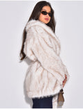 Manteau mi-long en fausse fourrure à ceinture