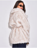 Manteau mi-long en fausse fourrure à ceinture