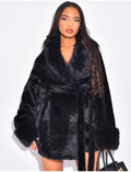 Manteau mi-long en fausse fourrure et ceinture à nouer