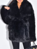 Manteau mi-long en fausse fourrure à col rabattu