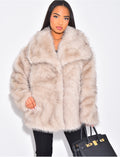 Manteau mi-long en fausse fourrure à col rabattu