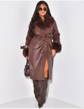 Manteau en similicuir à fausse fourrure