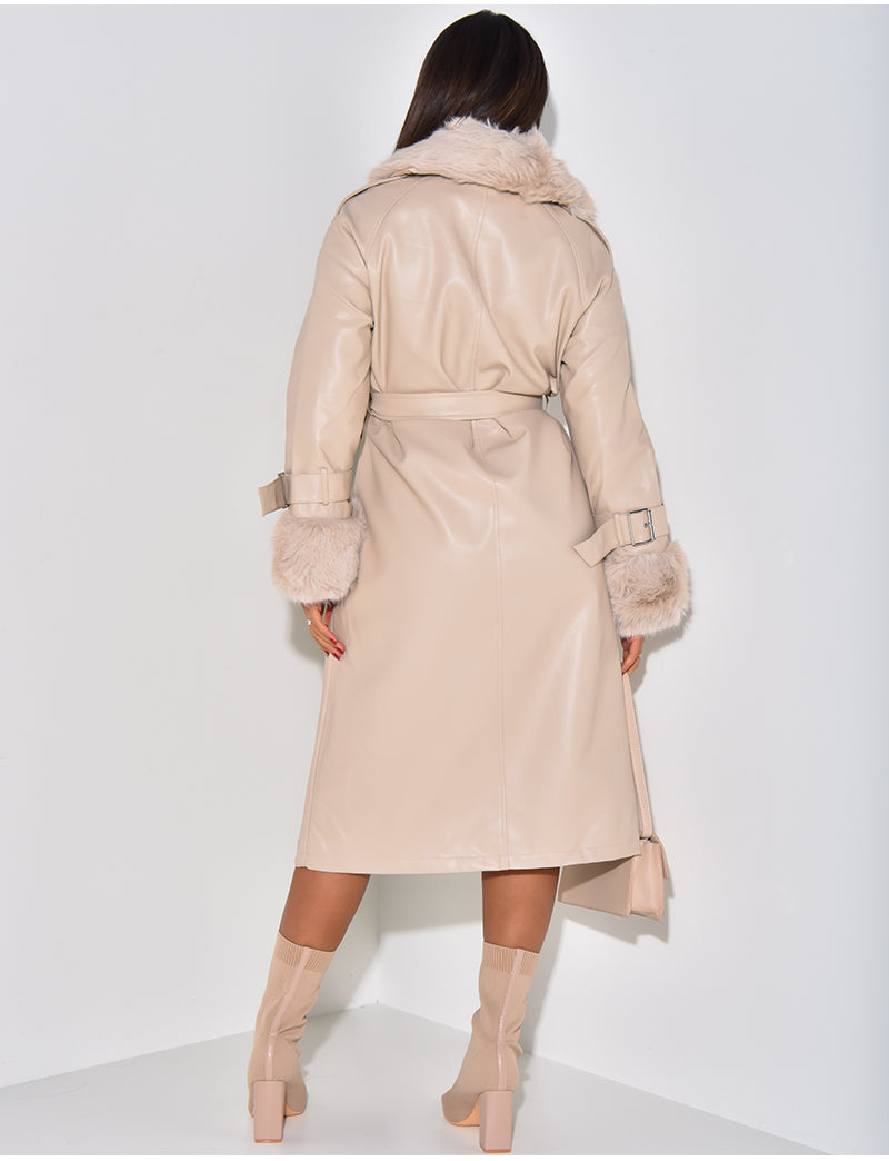 Manteau en similicuir à fausse fourrure