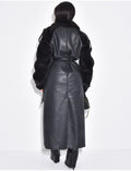 Manteau long en similicuir fourré & empiècements contrastants