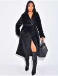 Manteau long en fausse fourrure effet chevron