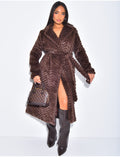 Manteau long en fausse fourrure effet chevron