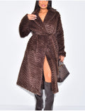 Manteau long en fausse fourrure effet chevron