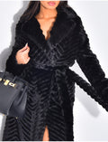 Manteau long en fausse fourrure effet chevron