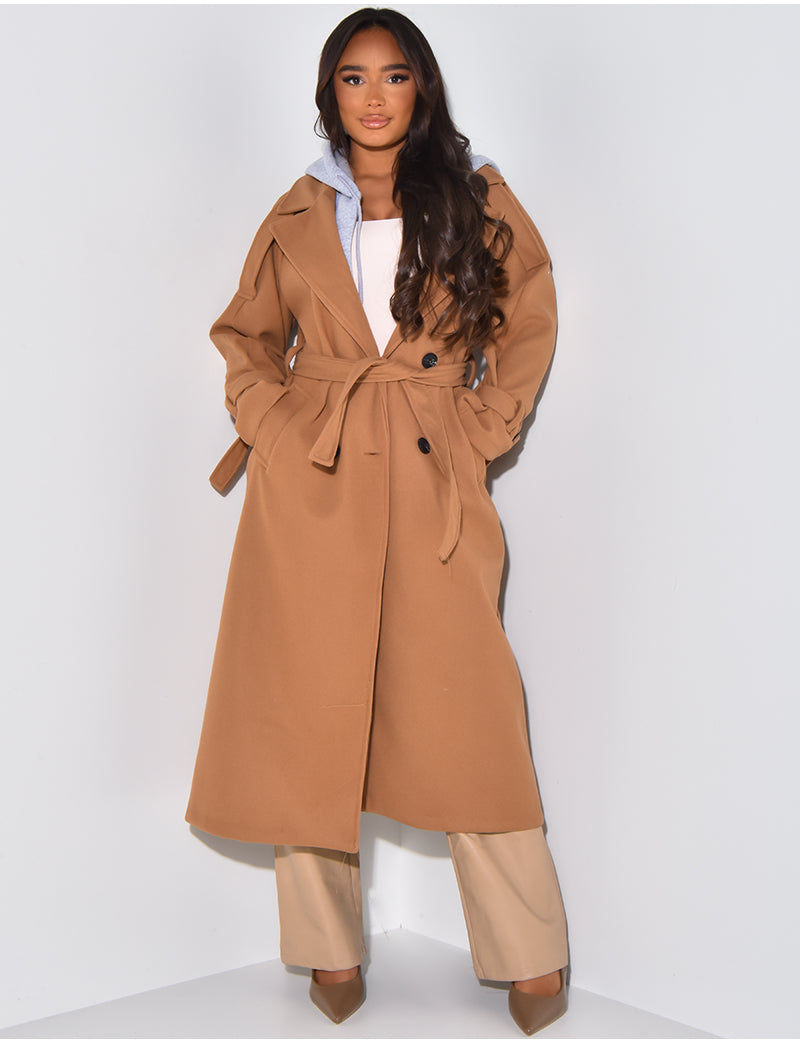Manteau long en feutrine à capuche molletonnée