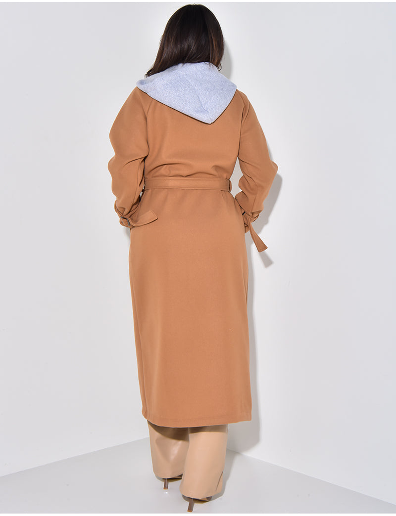 Manteau long en feutrine à capuche molletonnée