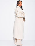 Trench long en feutrine premium boutonné à nouer