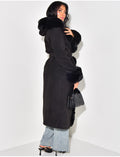 Manteau long à capuche avec fourrure