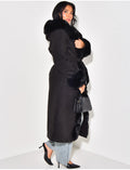 Manteau long à capuche avec fourrure