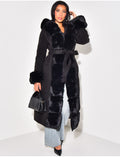 Manteau long à capuche avec fourrure