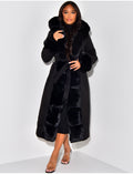 Manteau long à capuche avec fourrure
