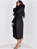 Manteau long à capuche avec fourrure