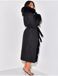 Manteau long à capuche avec fourrure