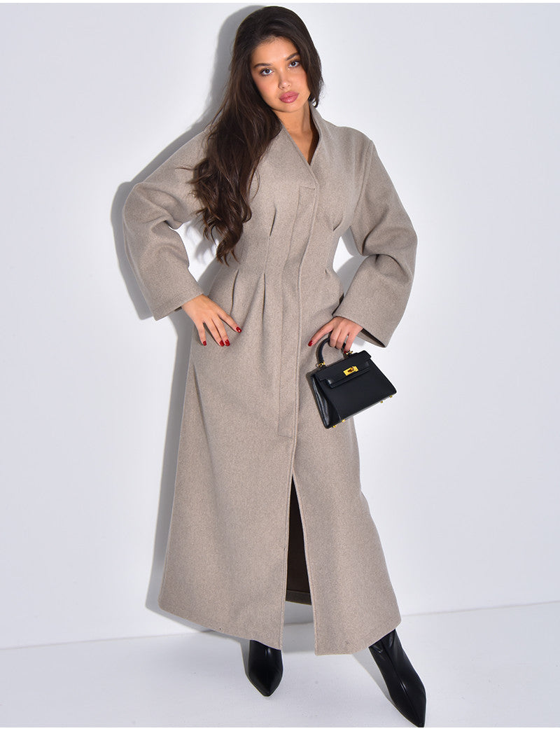 Manteau long et épais en feutrine effet cintré à la taille