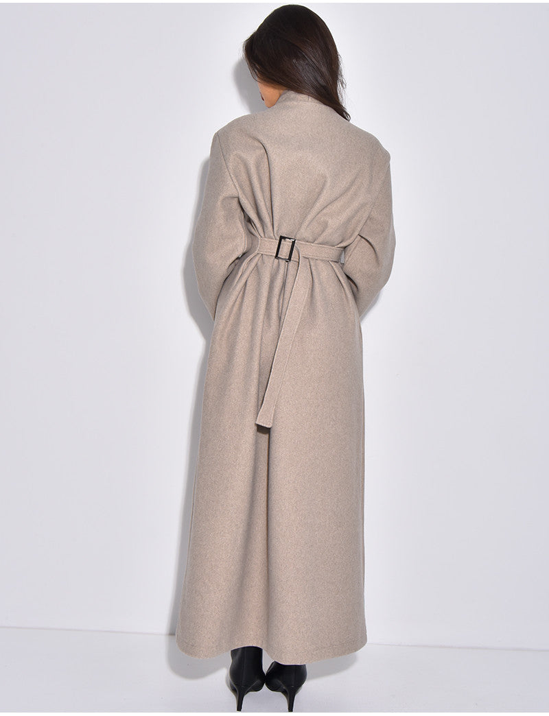 Manteau long et épais en feutrine effet cintré à la taille