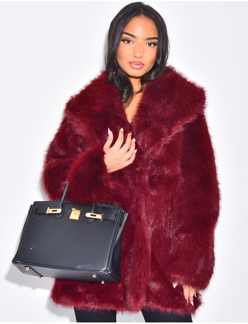 Manteau mi-long en fausse fourrure premium
