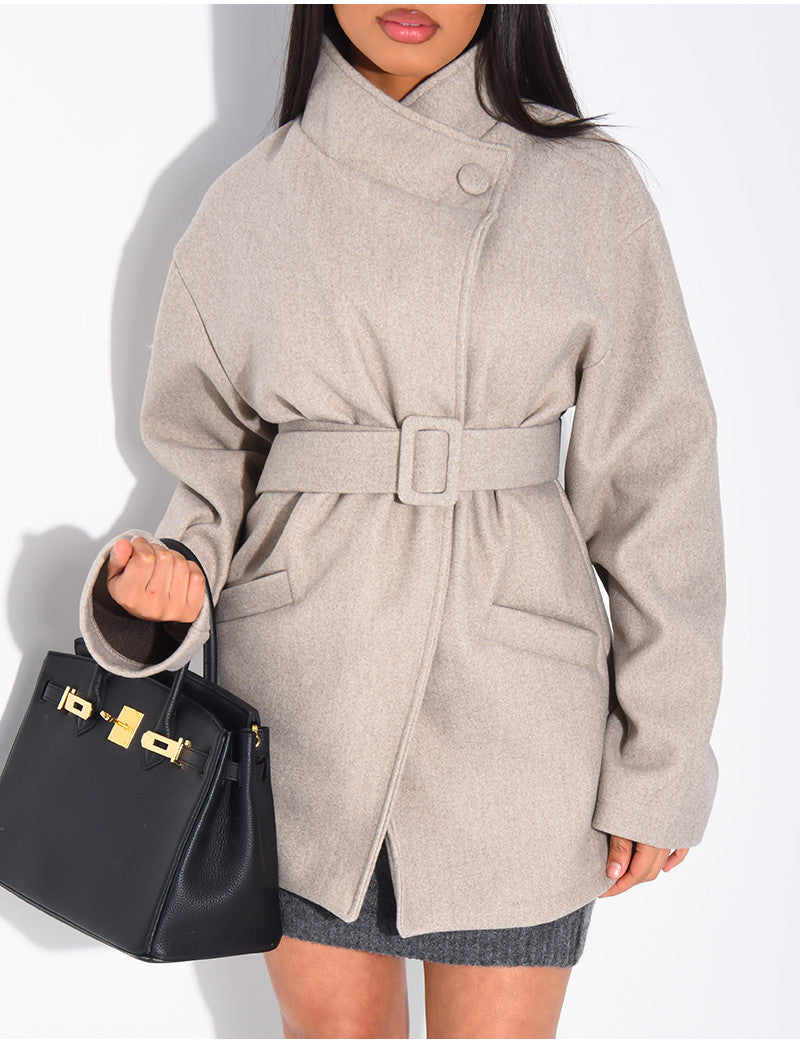 Manteau mi-long en feutrine avec ceinture