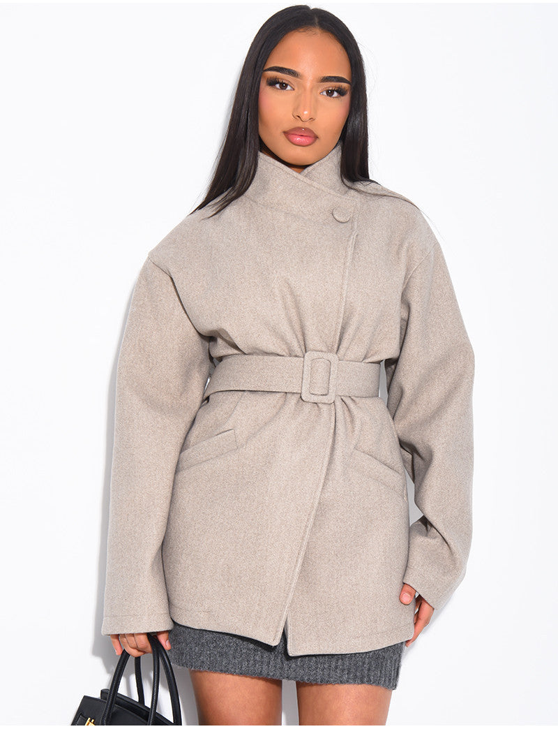 Manteau mi-long en feutrine avec ceinture