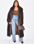 Manteau oversize à fourrure premium marron froid