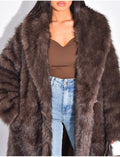 Manteau oversize à fourrure premium marron froid