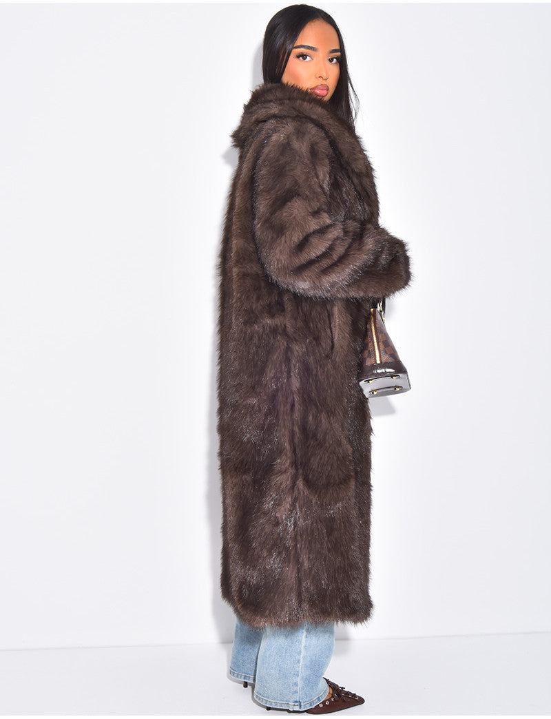 Manteau oversize à fourrure premium marron froid