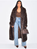 Manteau oversize à fourrure premium marron froid