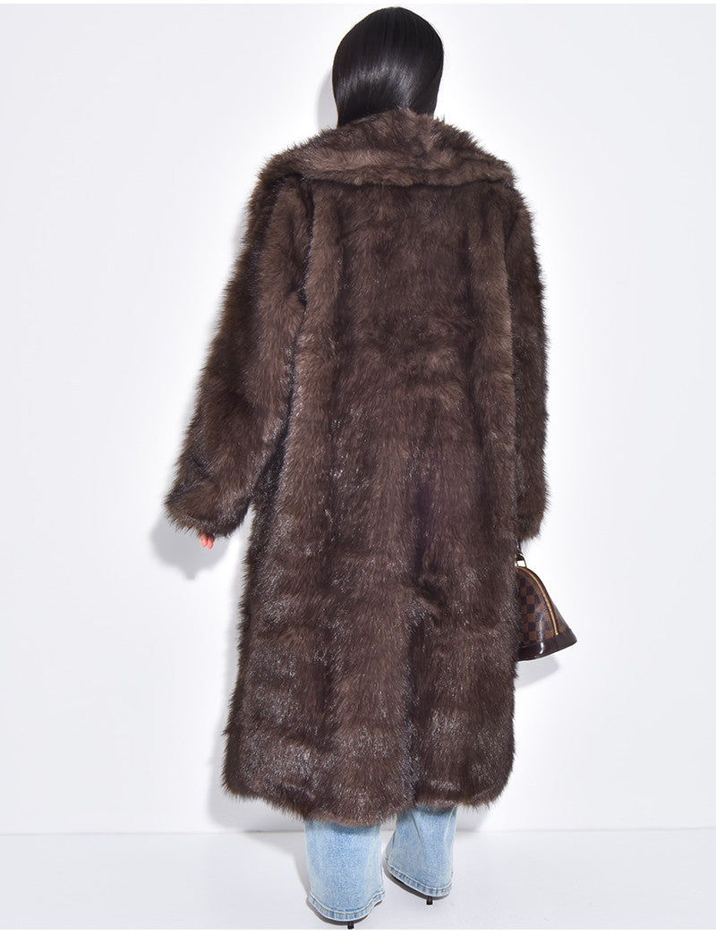 Manteau oversize à fourrure premium marron froid