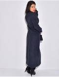 Manteau très long col montant à boutonnière croisée