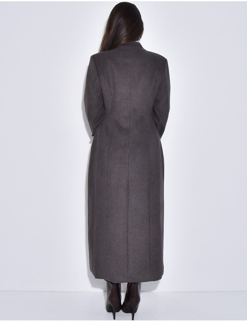 PREMIUM I Manteau très long en laine col montant à boutonnière croisée