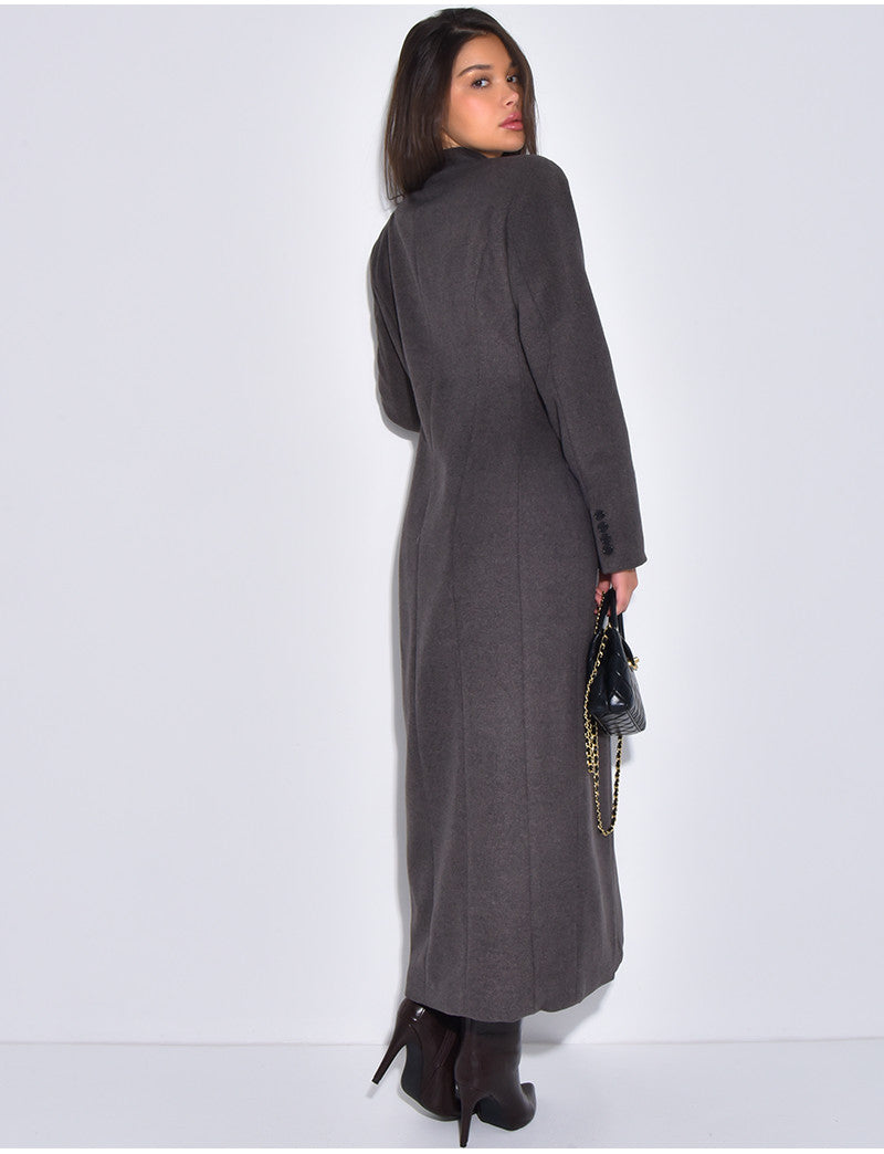 PREMIUM I Manteau très long en laine col montant à boutonnière croisée