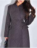 PREMIUM I Manteau très long en laine col montant à boutonnière croisée