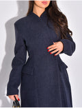 Manteau très long col montant à boutonnière croisée
