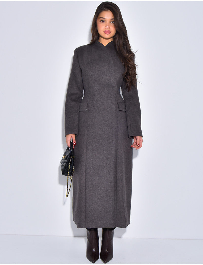 PREMIUM I Manteau très long en laine col montant à boutonnière croisée