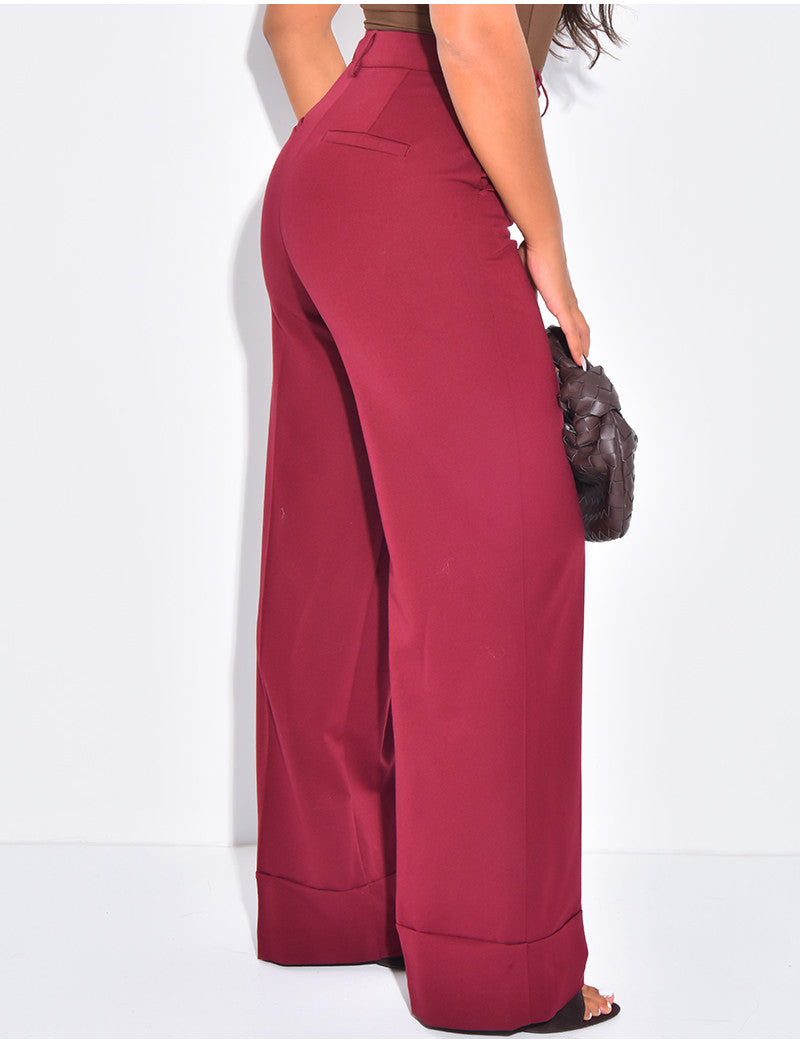 Pantalon de tailleur taille haute à revers